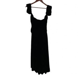 Eileen West Vintage Dress Womens Size‎ 12 Black Velvet Ruched Pleated Party Midi